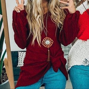 NWOT Aubree Cable Knit Dress Crimson Wine